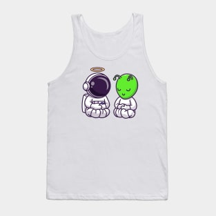 Cute Astronaut Angel Meditation Yoga With Alien Cartoon Tank Top